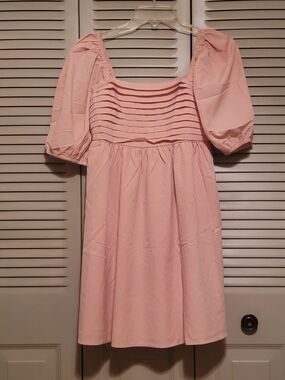 Puff Sleeve Square Neck Mini Dress in Light Pink